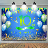 Luftballons Und Flagge Grün Glücklich 10 Geburtstag Hintergrund